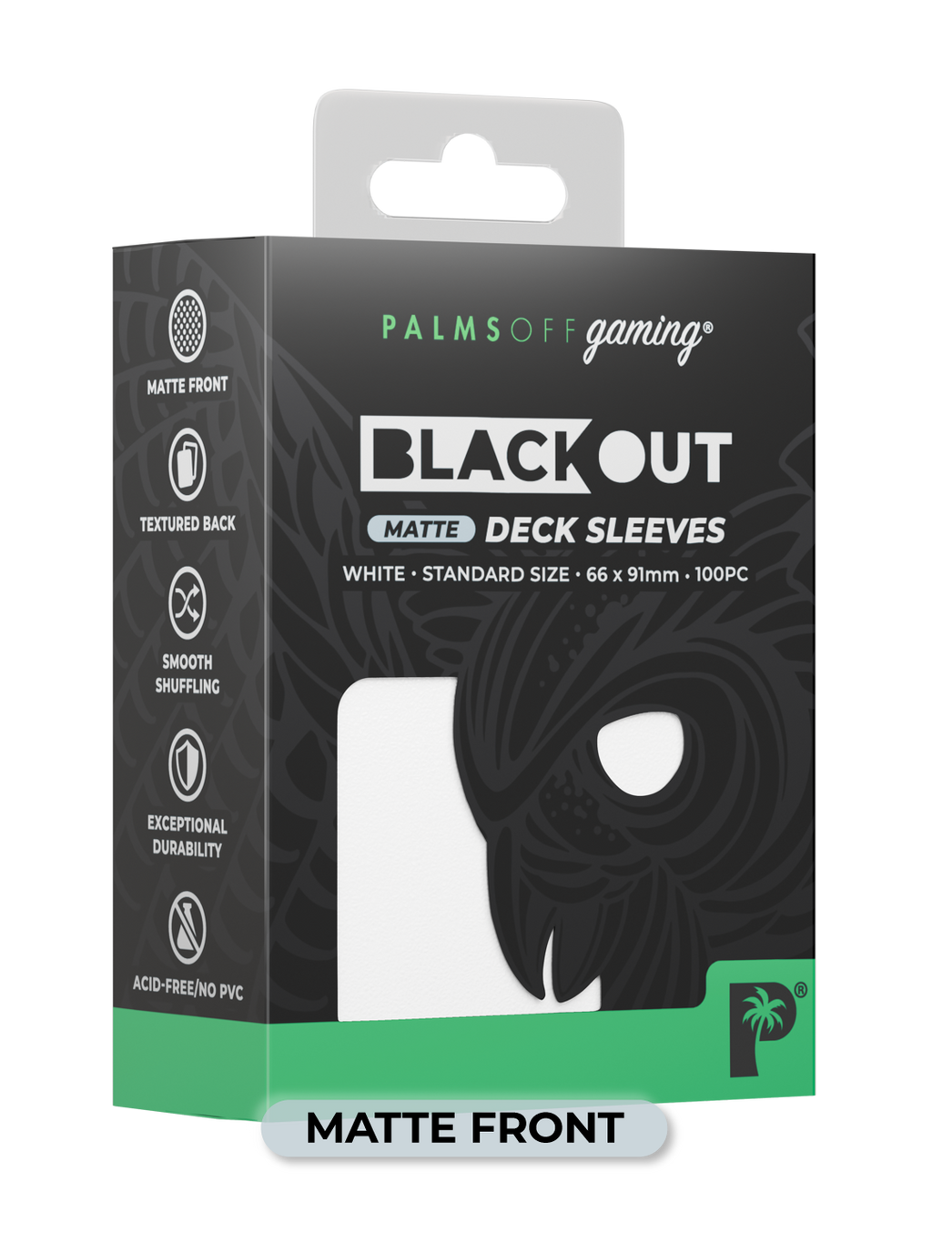 Palms Off Gaming Blackout Deck Sleeves - Standard - 100pc - White - Matte
